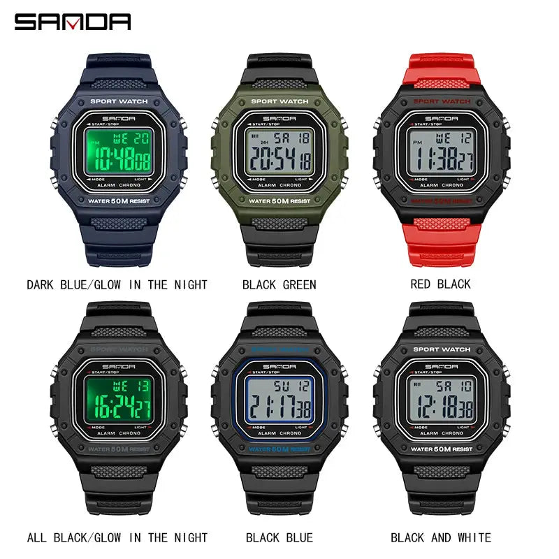 SANDA 2156 Military Style Digital Mens Watch With Large Dial Water Resistant LED Stopwatch