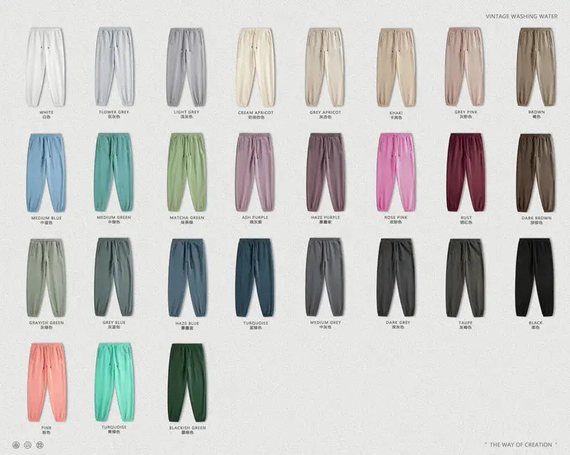 ZODF Trendy Men 345gsm fleece sweatpants, unisex loose retro joggers in multiple solid colors