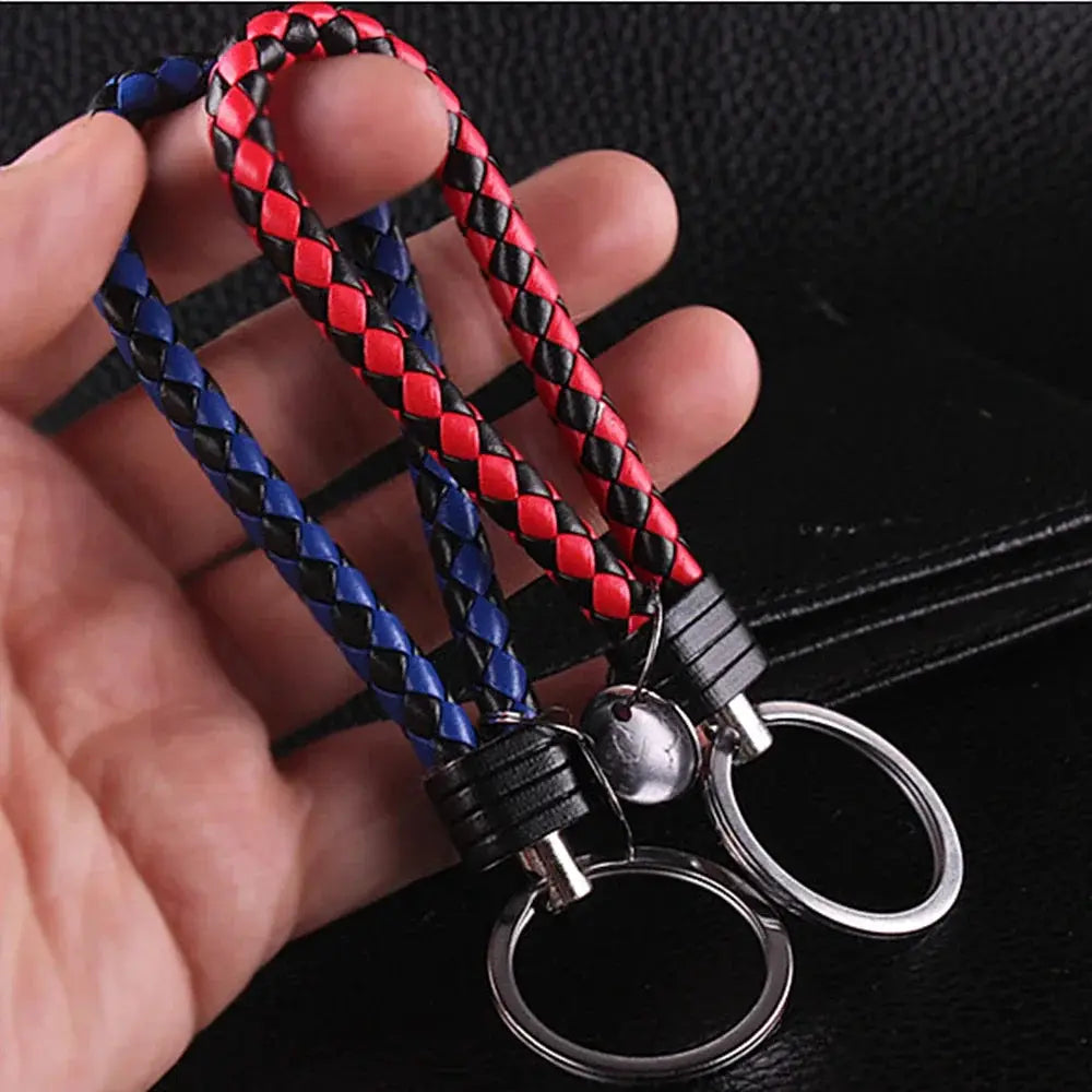 PU Leather Braided Woven Rope Keychain DIY Bag Pendant Key Ring Holder Unisex Gift Jewelry