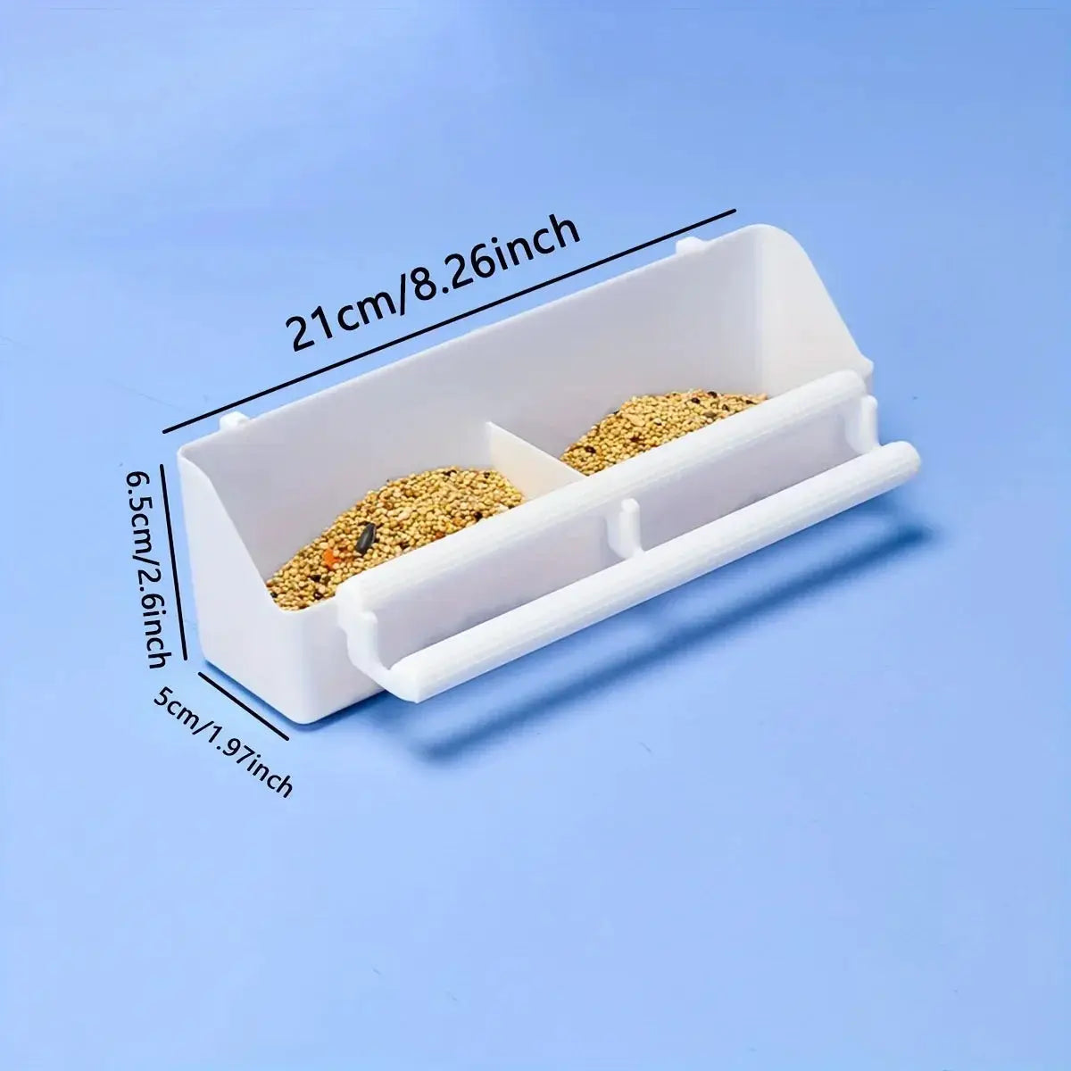 Simples Market white double-grid bird feeding trough for parrots with two seed compartments