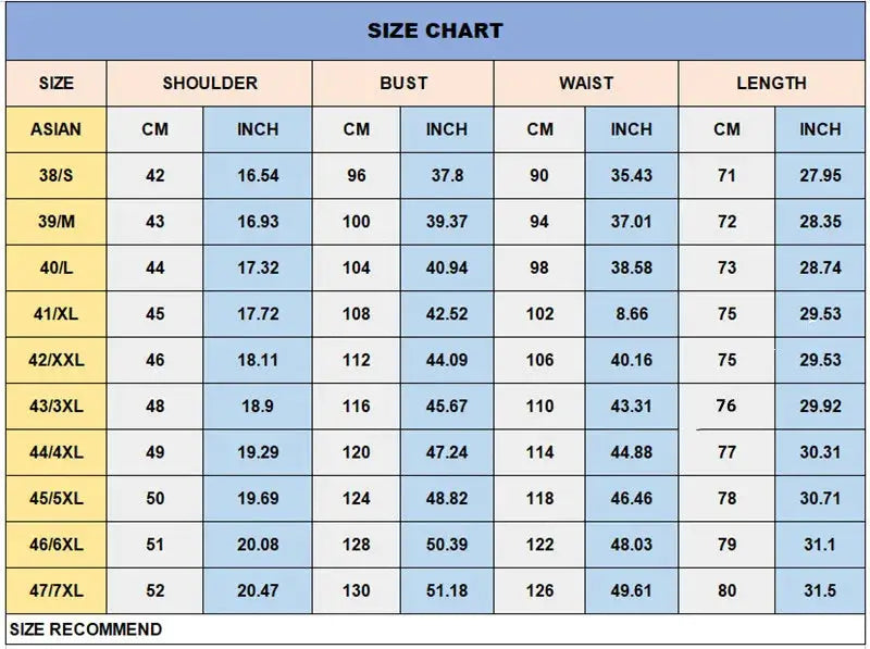 Simples Market size chart for men's 100% cotton oxford plaid shirt; Asian sizes 38/S to 47/XXL.
