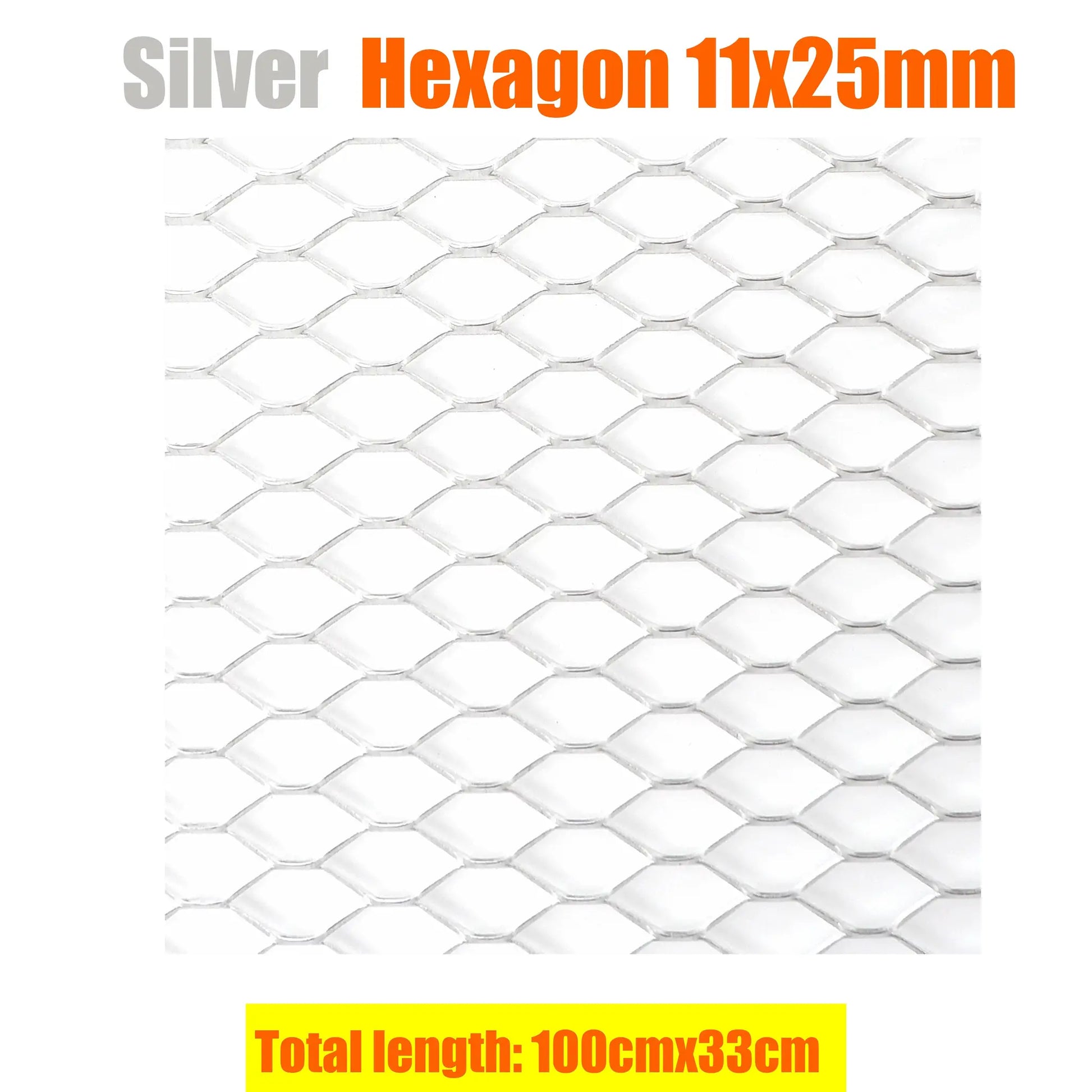 Aluminium bumper grille mesh for racing cars, silver hexagon pattern, 100x33cm, Simples Market