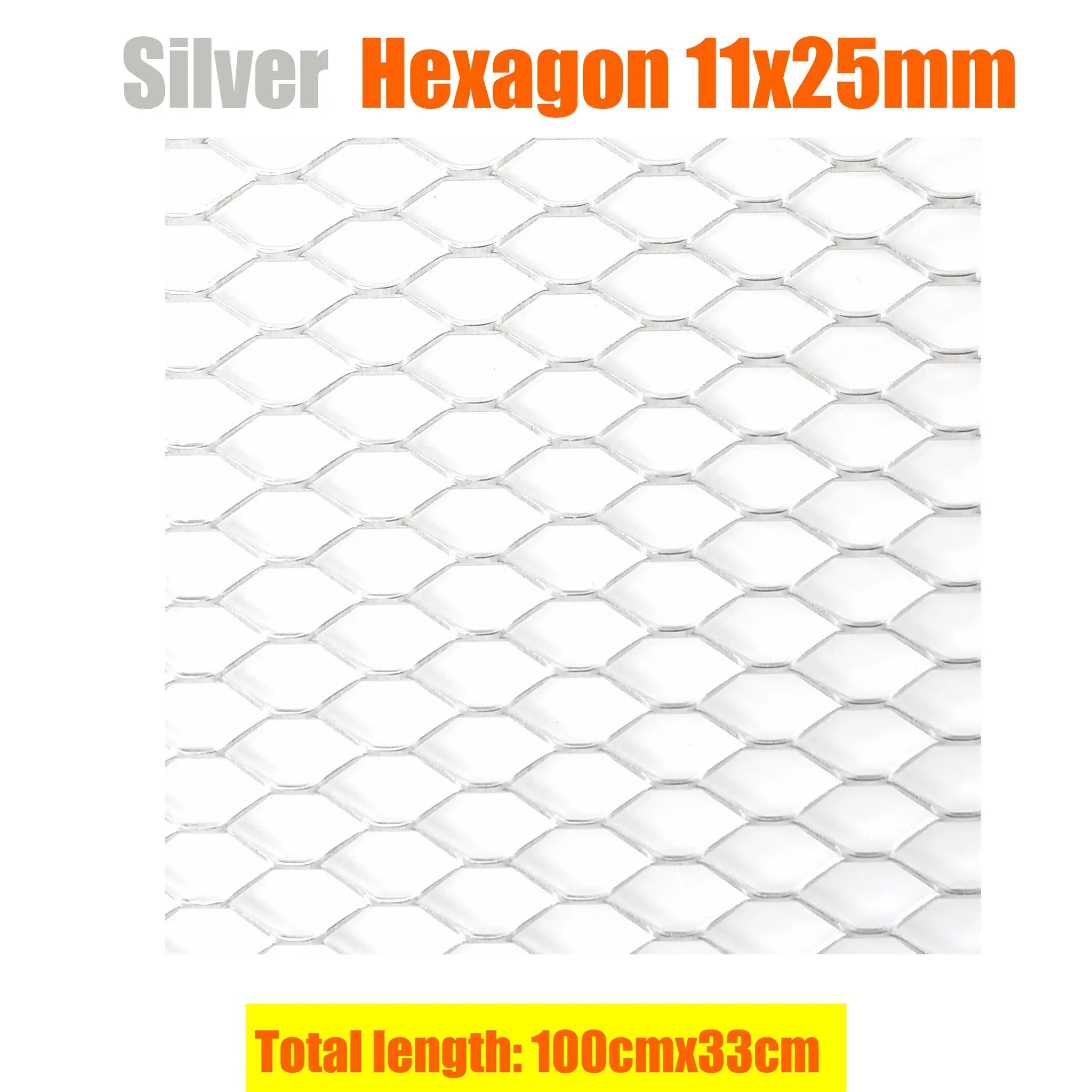 Aluminium bumper grille mesh for racing cars, silver hexagon pattern, 100x33cm, Simples Market