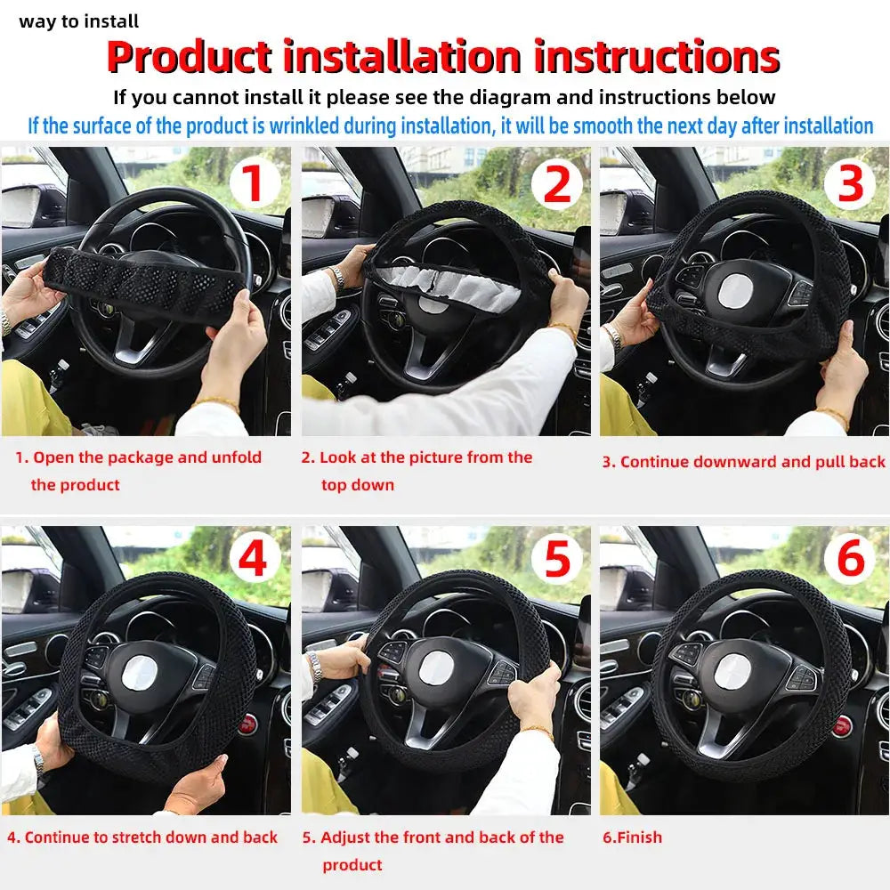 Steering wheel cover, breathable black mesh, fits 14.5–15 inch, Simples Market