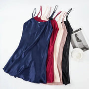 LuxeSilk Satin Nightgown Faux Silk Sleepwear Spaghetti Straps V Neck for Sleek Summer Comfort Women