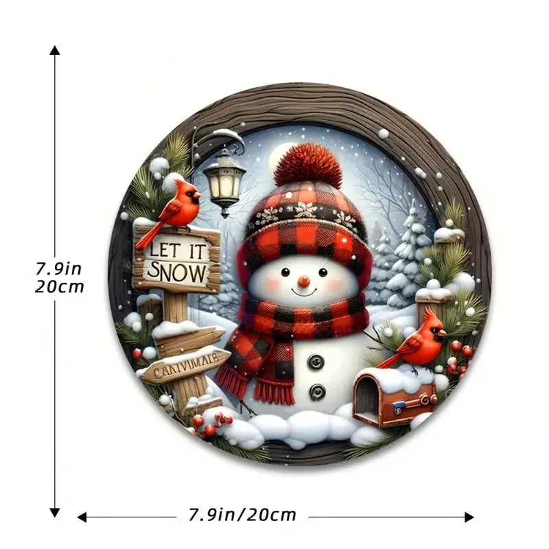 7.9 Inch Acrylic Snowman Christmas Wreath Centerpiece Hanging Ornament for Wall or Door Decor