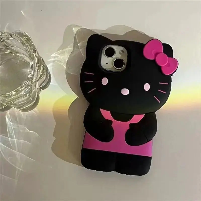 Bowknot Kitty Cat 3D Silicone Soft Phone Case Fits iPhone 17 Pro Max Through SE Cute Bowknot Design