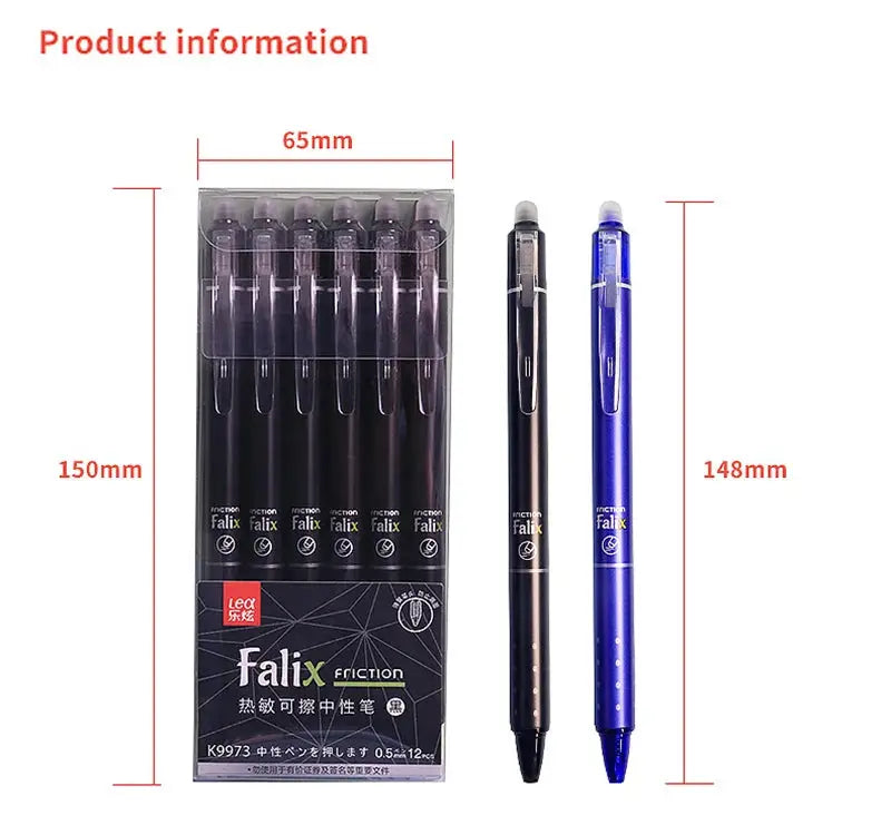 Simples Market 0.5mm retractable erasable gel pen set with refills; black and blue inks, built-in erasers, 12-pack