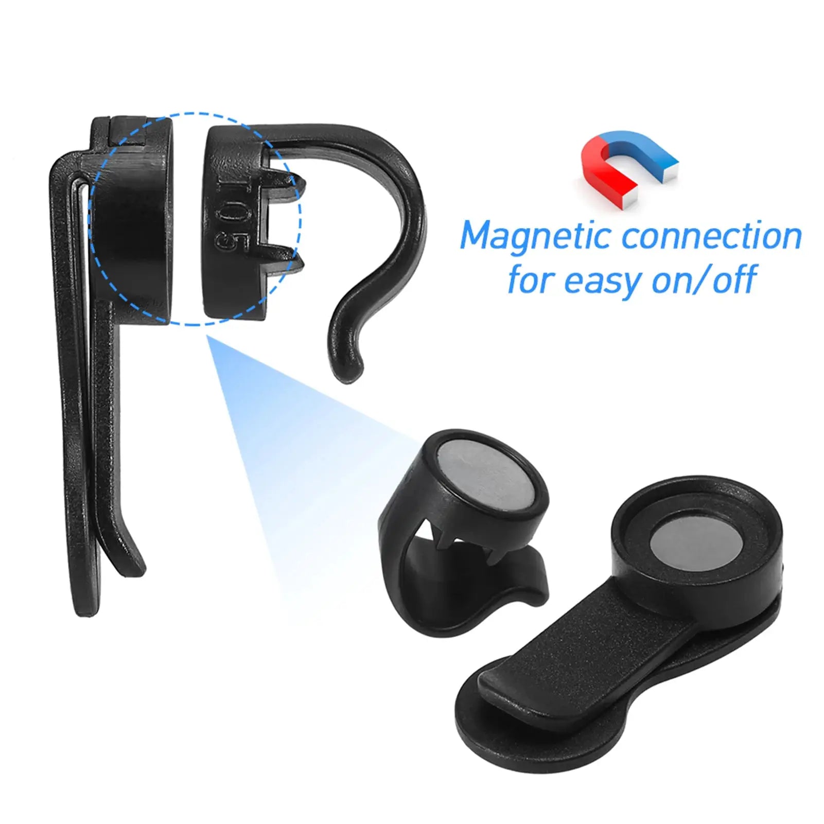 Water bladder tube clip with magnetic hose holder, black plastic hydration-pack accessory.