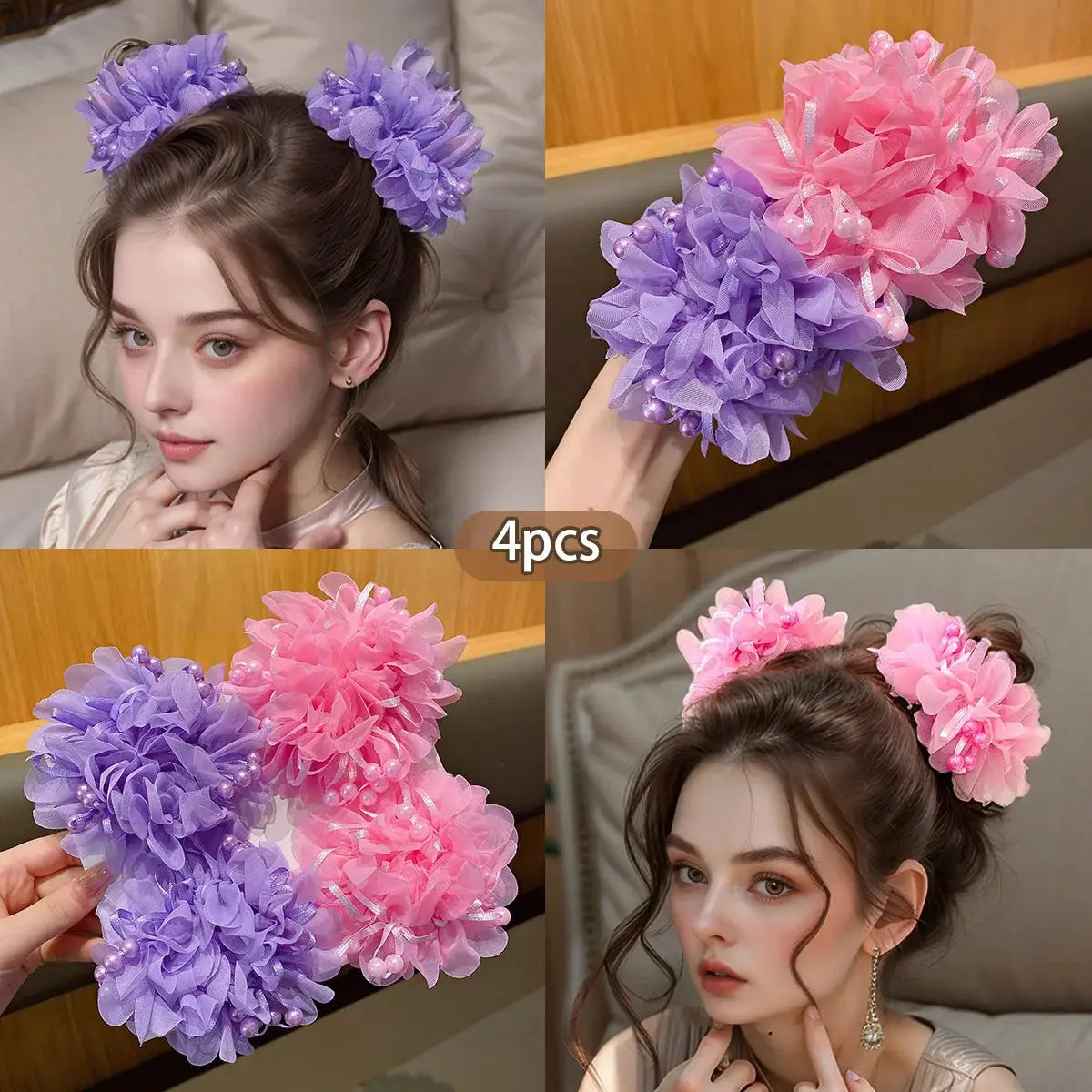2 Pack Pink Cute Headbands for Girls Elastic Acrylic Hair Accessories for Children Casual Everyday Wear