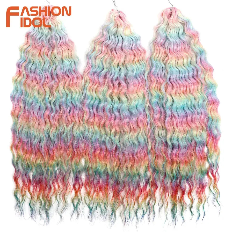 Ariel Curl Water Wave Twist crochet hair extensions in ombre pastel rainbow, 22 inch, 3 bundles by Simples Market