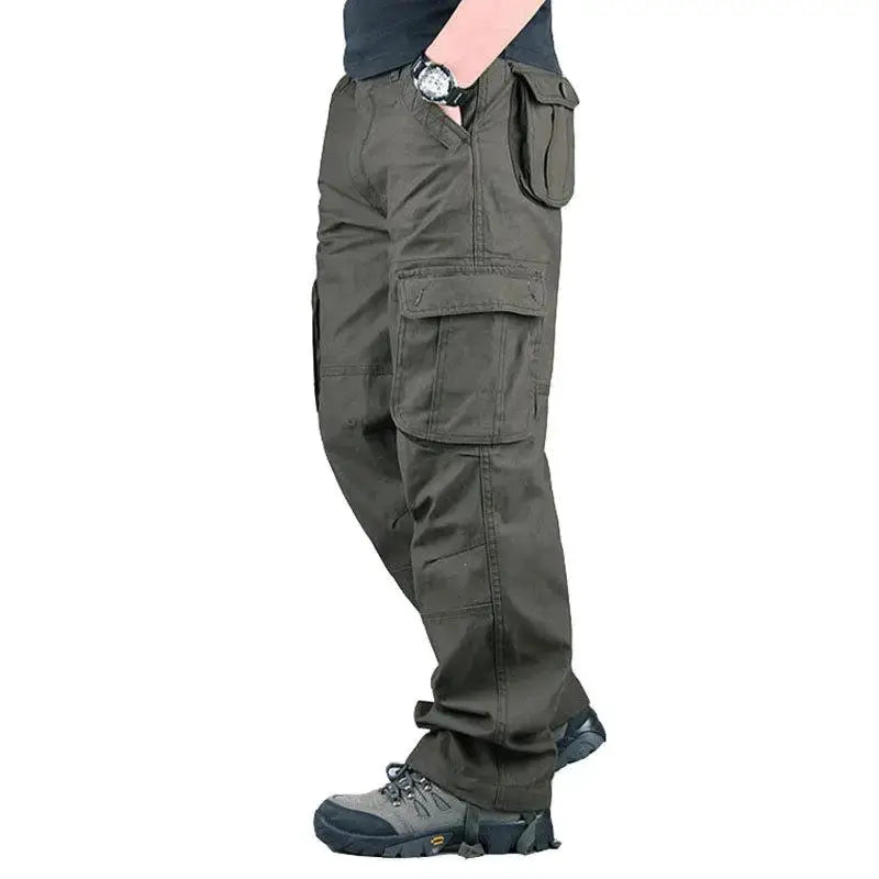 Tactical cargo pants for men in olive cotton with multiple pockets by Simples Market