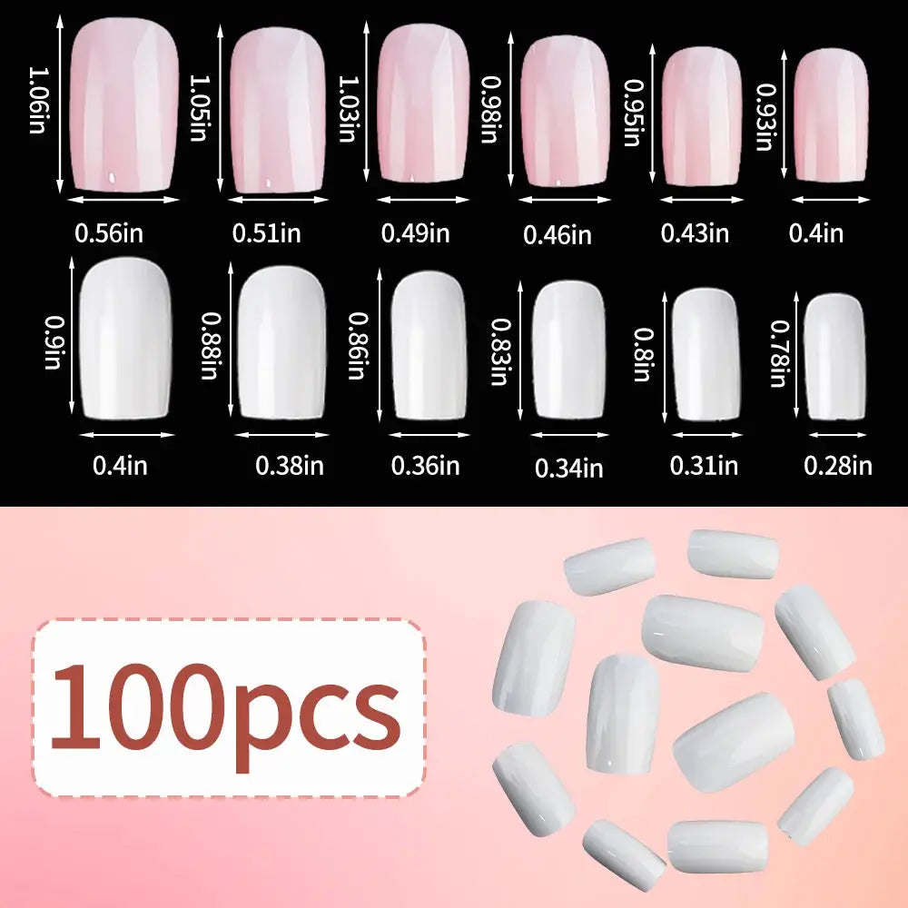Nailuxe Light Pink Press On Nails Short To Medium Square Full Cover Tips 100 Piece Set For Hands And Feet
