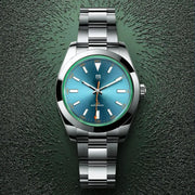 Pagani Design stainless steel bracelet men's automatic watch with blue dial, green bezel, AR sapphire crystal