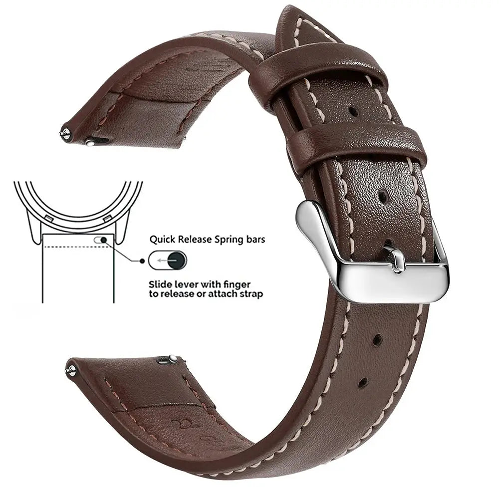 Timely Top Grain Genuine Leather Watch Band Quick Release For Easy Swaps Fits 12 To 24 Mm