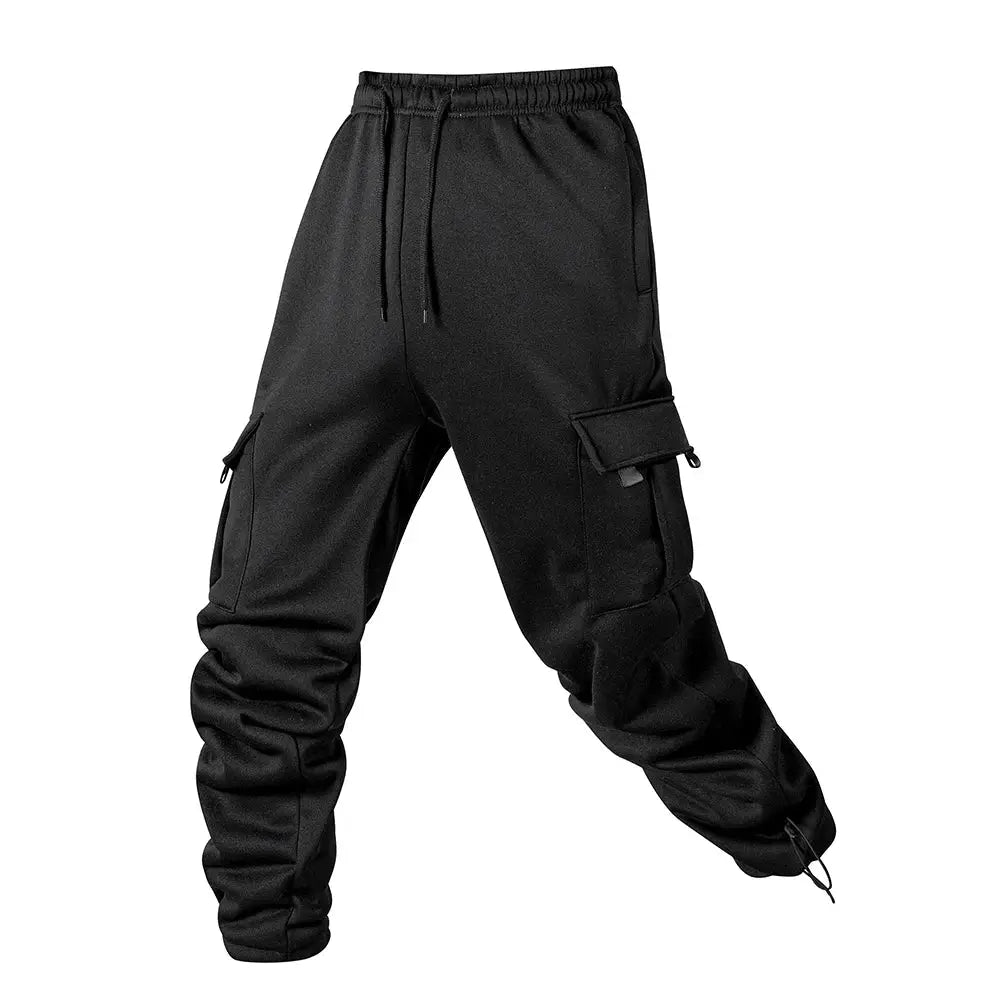 Men's black cargo joggers with drawstring waist and cargo pockets