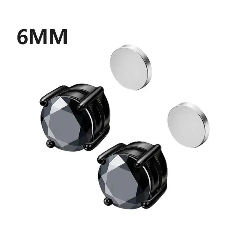 Crystal Magnetic Ear Stud Clip Earrings For Men And Women Unisex Non Piercing Punk Round Zircon Stainless Steel