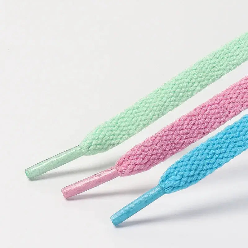 Flat braided shoelaces 3-pack in pastel green, pink and blue