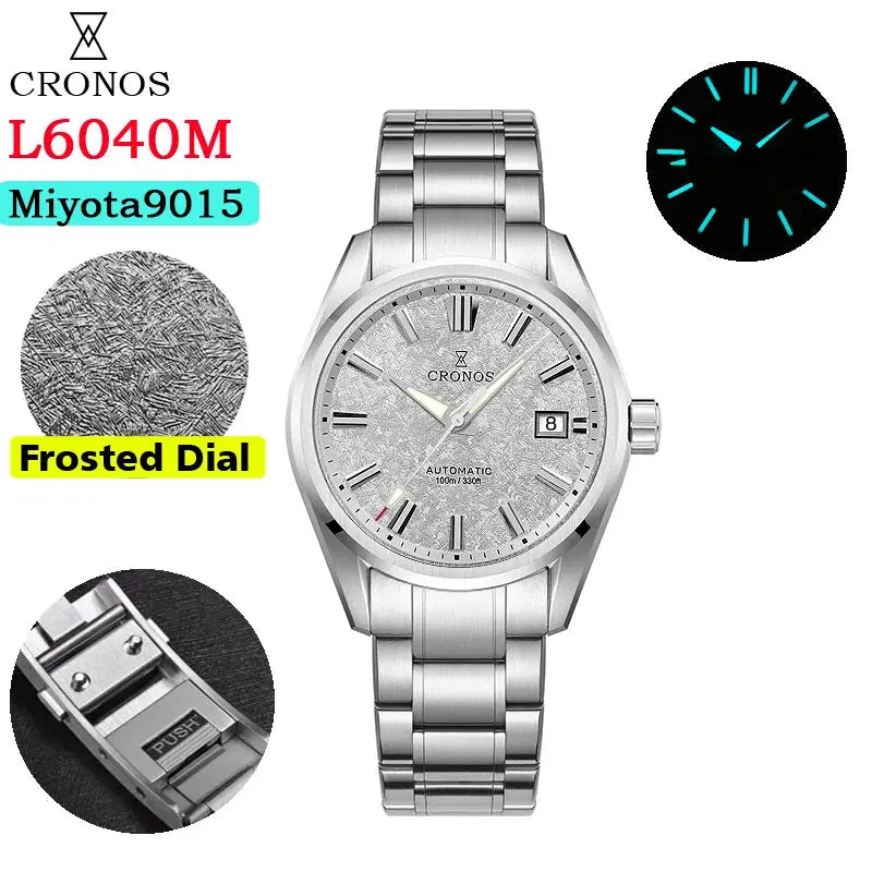 Cronos L6040M stainless steel watch with frosted dial, Miyota 9015 automatic movement