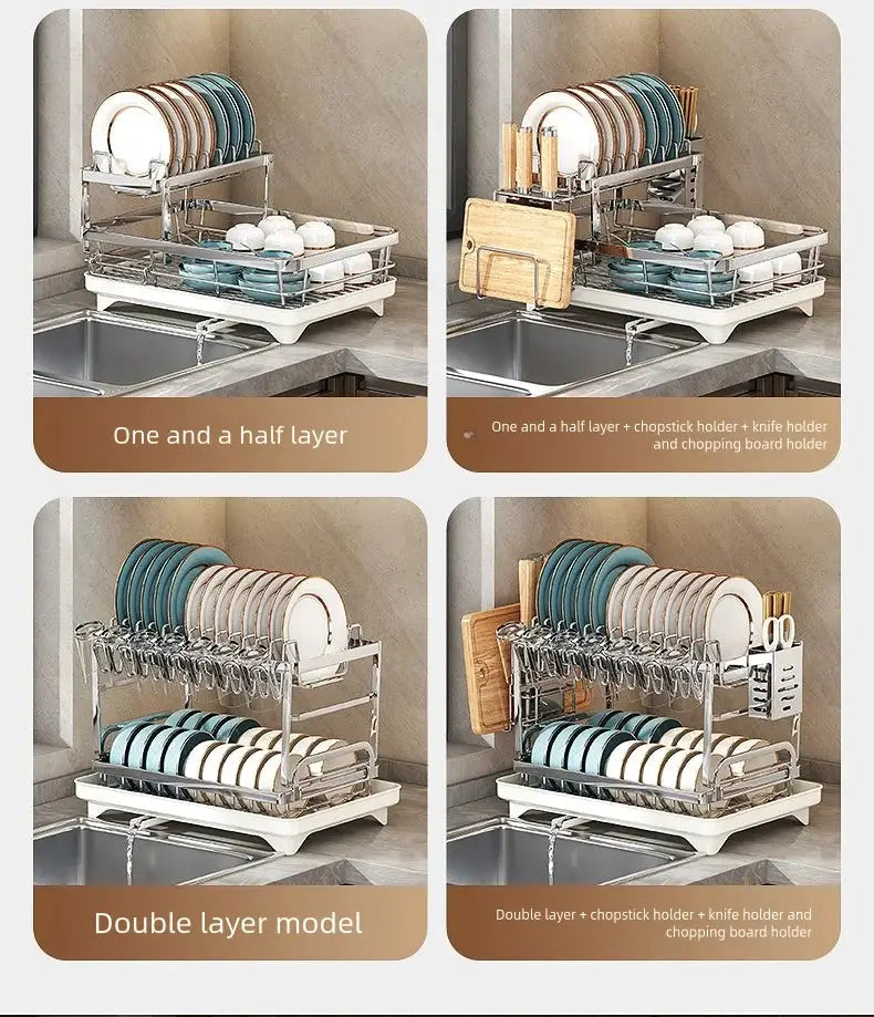 Simples Market stainless steel kitchen dish rack with multi-layer drying shelves for bowls and plates.