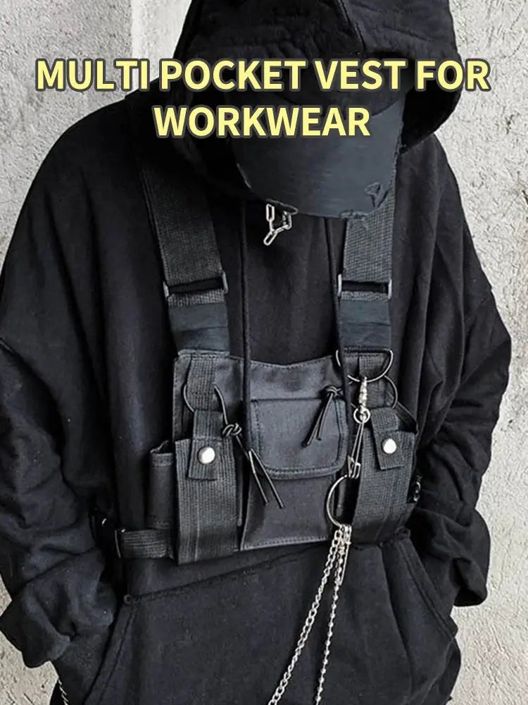 Simples Market black tactical chest bag vest with multiple pockets and adjustable straps