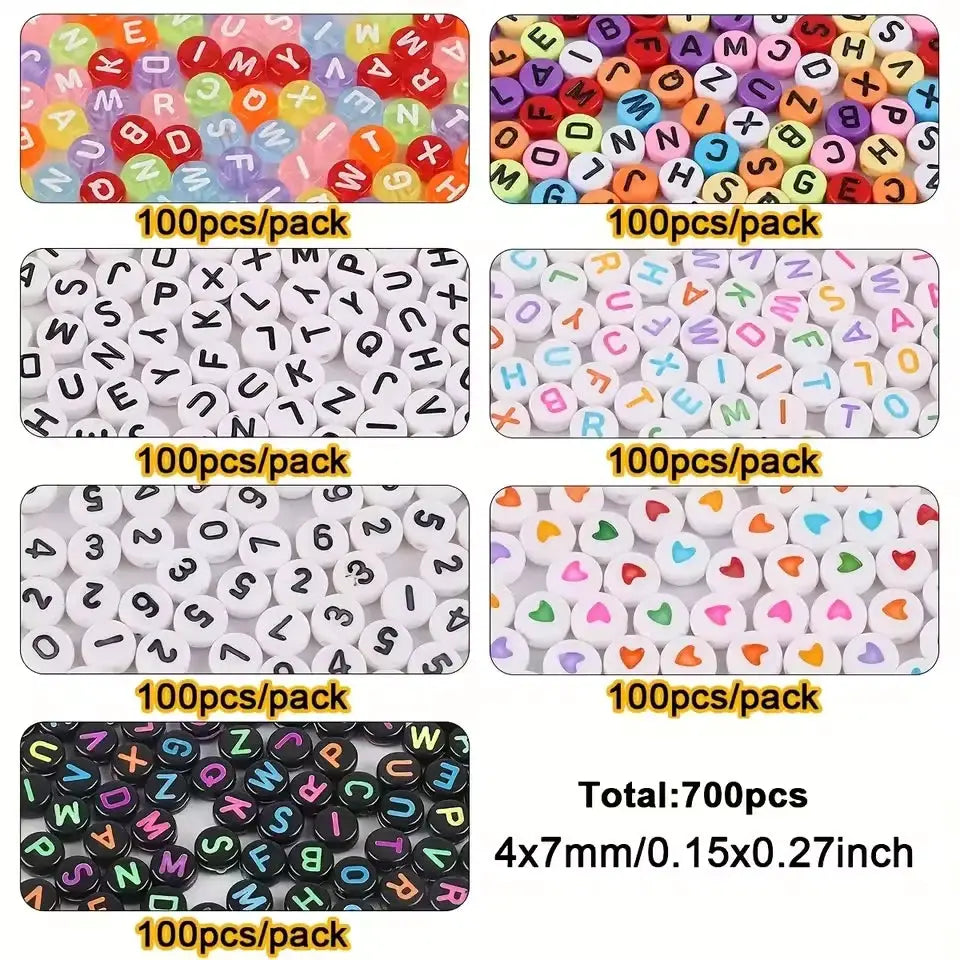 700 Pieces 7 Color Round Beads Set Acrylic Alphabet And Number Beads For Jewelry Making DIY Friendship Bracelet Craft