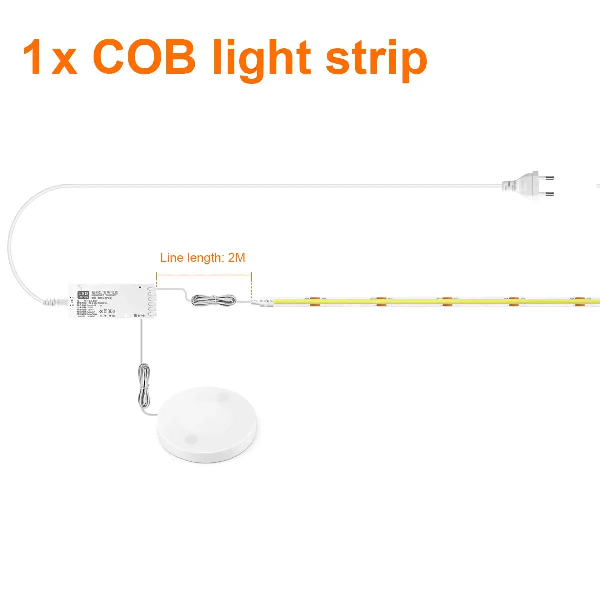 Simples Market LED COB light strip kit with touch-dim wall lamp, 2m white strip