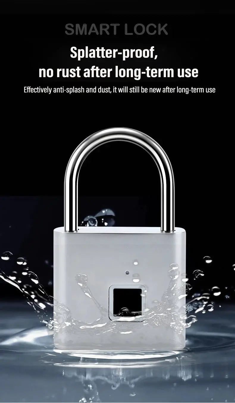 Keyless smart fingerprint padlock by Simples Market, USB charging, silver waterproof