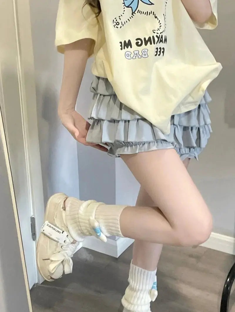 MEXZT Y2K Sweet Ruffles Mini Skirt in light gray with tiered layers