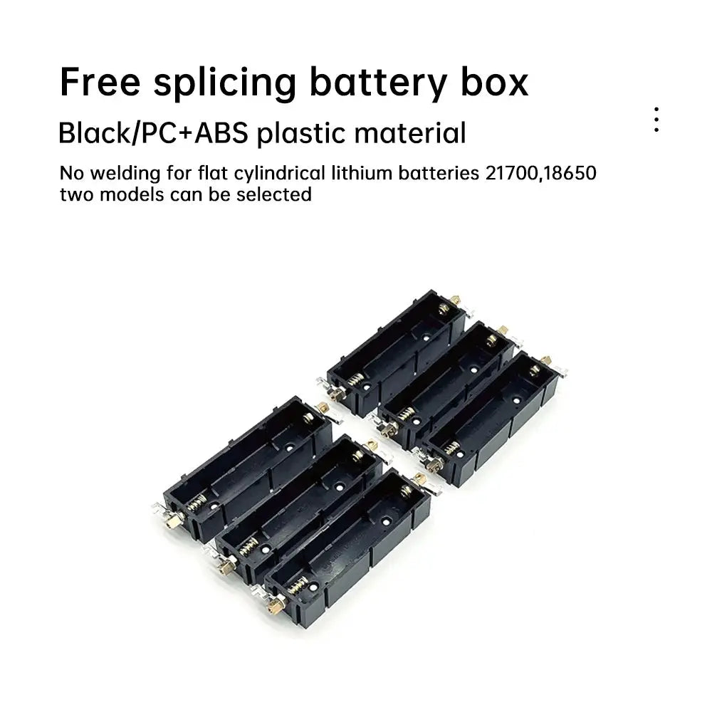 Battery holder modules for 21700/18650 cells, solder-free, black PC+ABS plastic, four 2-slot units