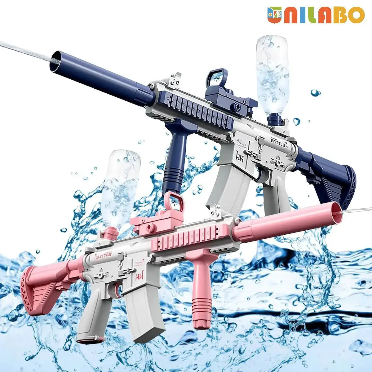 Unilabo M416 Electric Water Gun Battery Powered with External Water Bottle Attachment for Kids and Adults Outdoor Fun