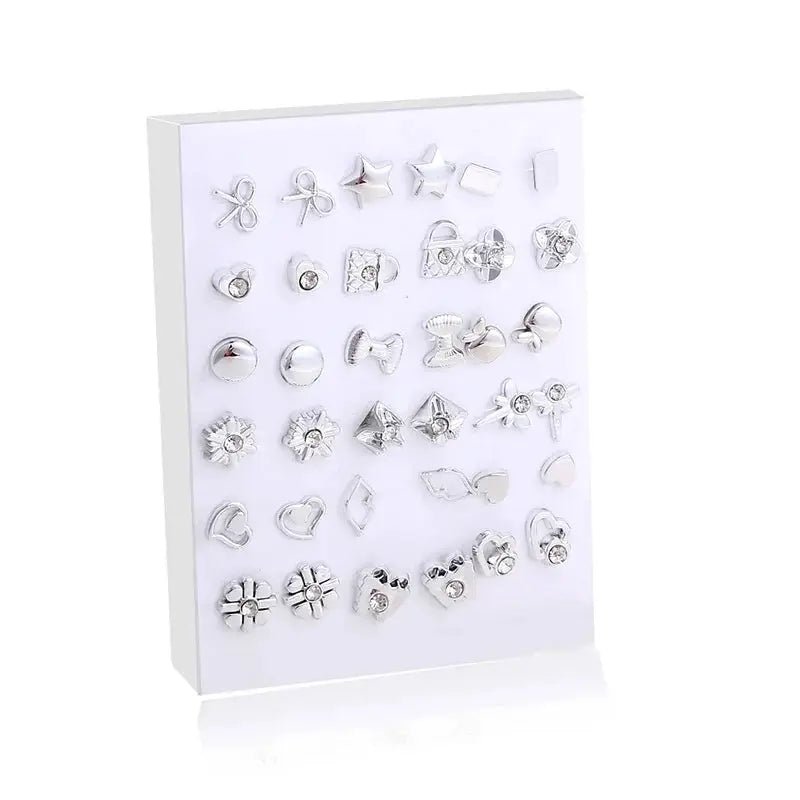 18 Pairs Set Gold Sliver Enamel Pearl Flower Heart Stud Earrings For Women Plastic Butterfly Jewelry Gift Mix Style - Simples Market