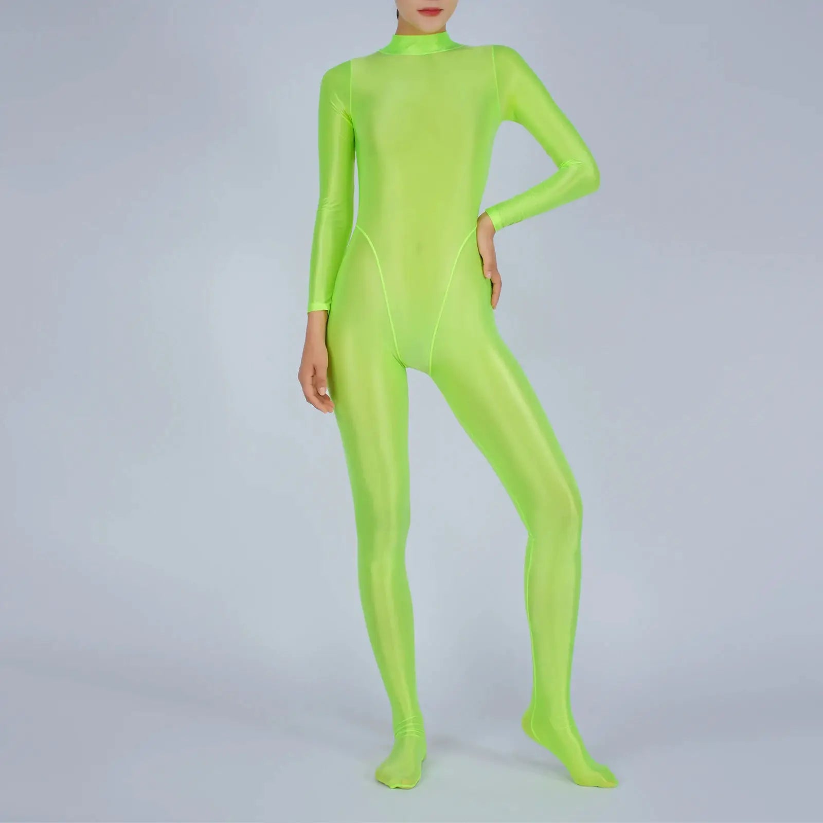 Women neon green full-body jumpsuit with long sleeves and footed design from Simples Market.