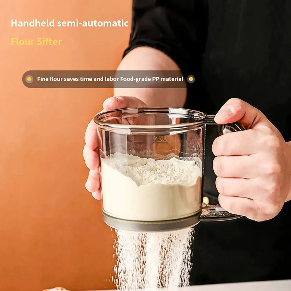 Homefish Kitchen Baking Cake Flour Sieve 40 Mesh Semi Automatic Filter Sieve With Capacity Scale