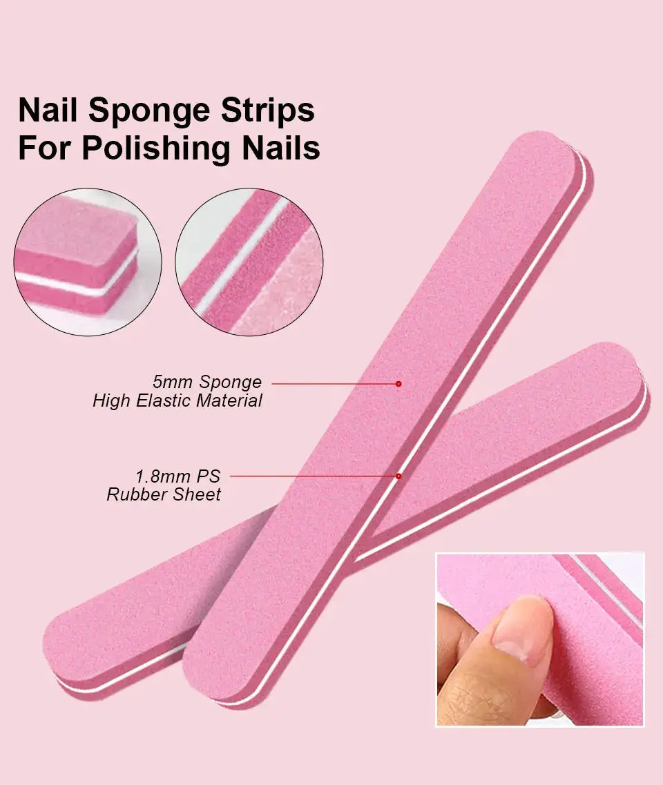 Simples Market pink nail sponge strips for polishing nails; two high-elastic strips with rubber sheet