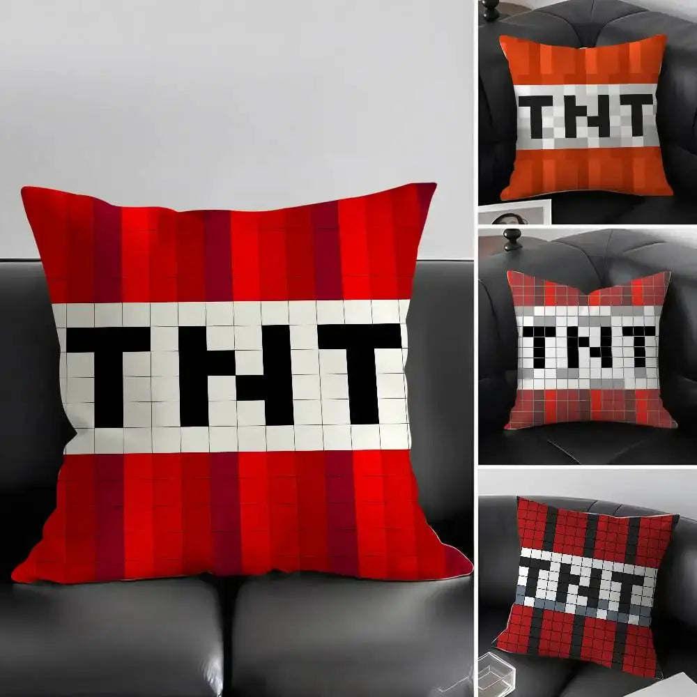 TNT block explosion pillow case, Simples Market, red-white pixel design, double-sided plush cushion cover for home