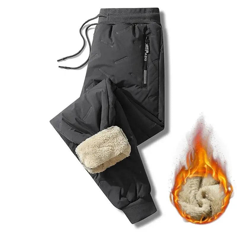 Mens Winter Sweatpants With Plush Thick Fleece Lining Lambswool Thermal Trousers Waterproof Windproof Warm Casual Pants