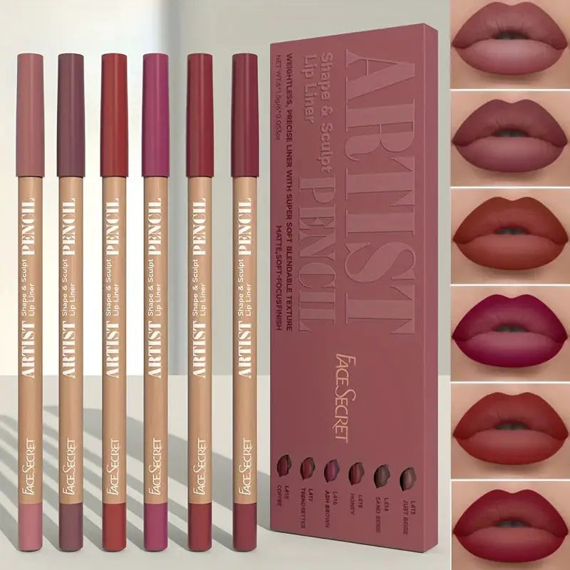 Velvet Matte Lip Liner Pencils Set Of Six Long Lasting Waterproof Non Drying For Precise Lip Definition