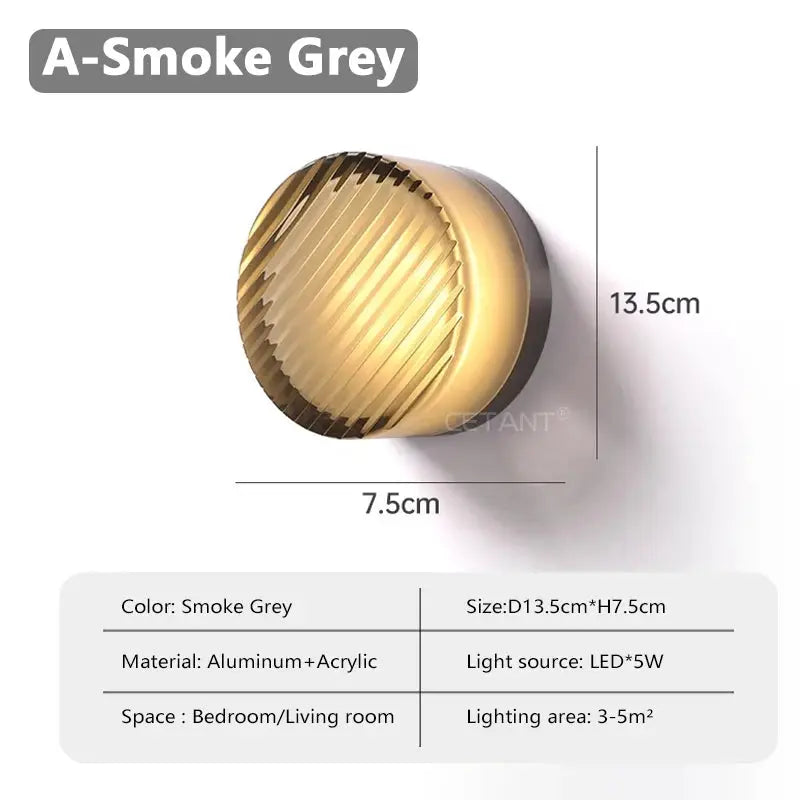 Modern LED wall lamp amber jelly decor wall sconce, smokey grey aluminum+acrylic, 13.5cm dia, 5W by Simples Market