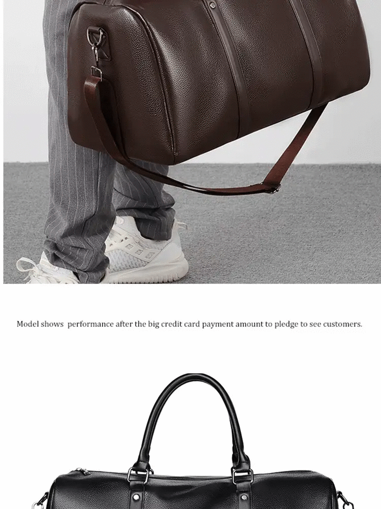 Simples Market retro short trip bag in brown PU leather, large-capacity duffel with top handles and shoulder strap