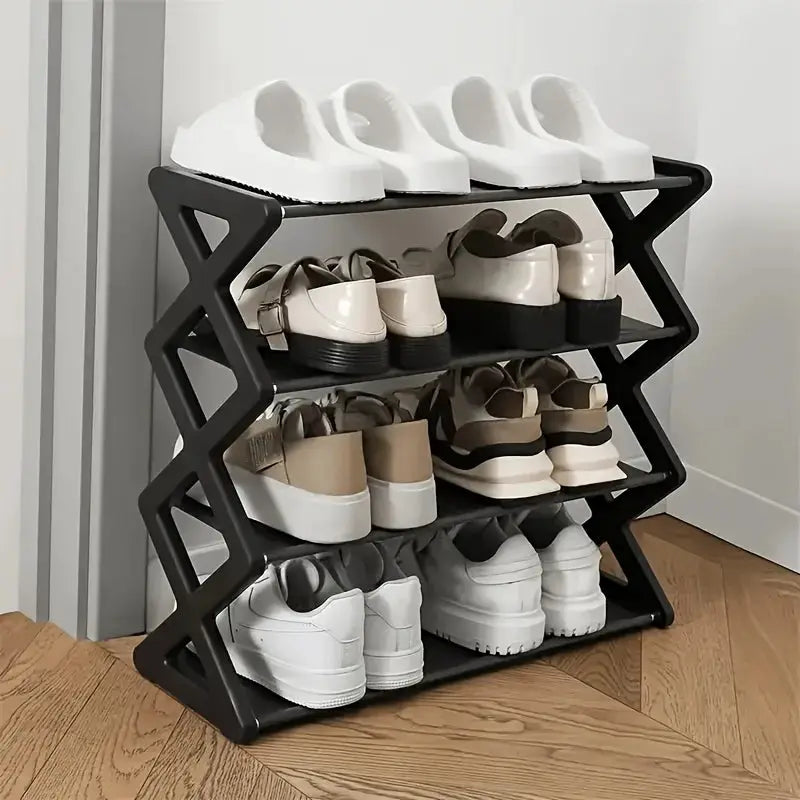 4 Layer X Type Multi Layered Space Saving Shoe Rack Easy Assembly For Porch And Living Room Holds 9 To 12 Pairs