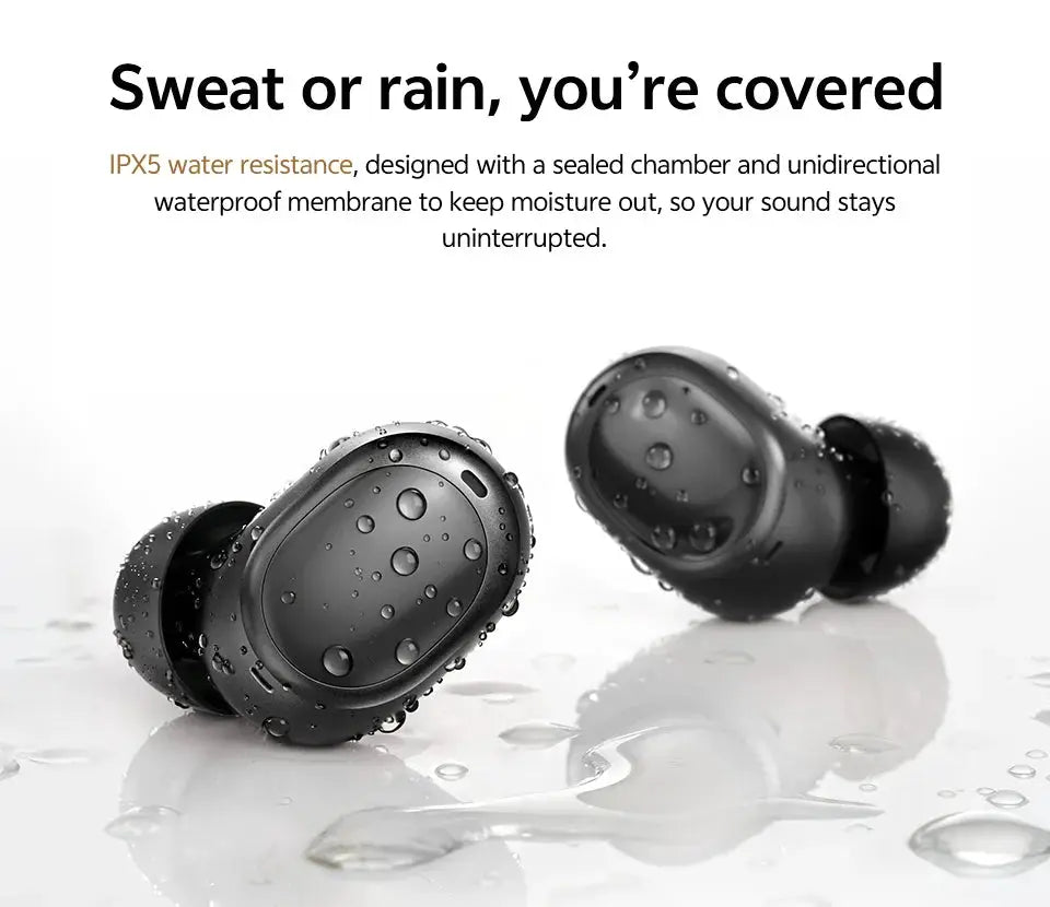 QCY MeloBuds A30 wireless earbuds, black pair with IPX5 water resistance