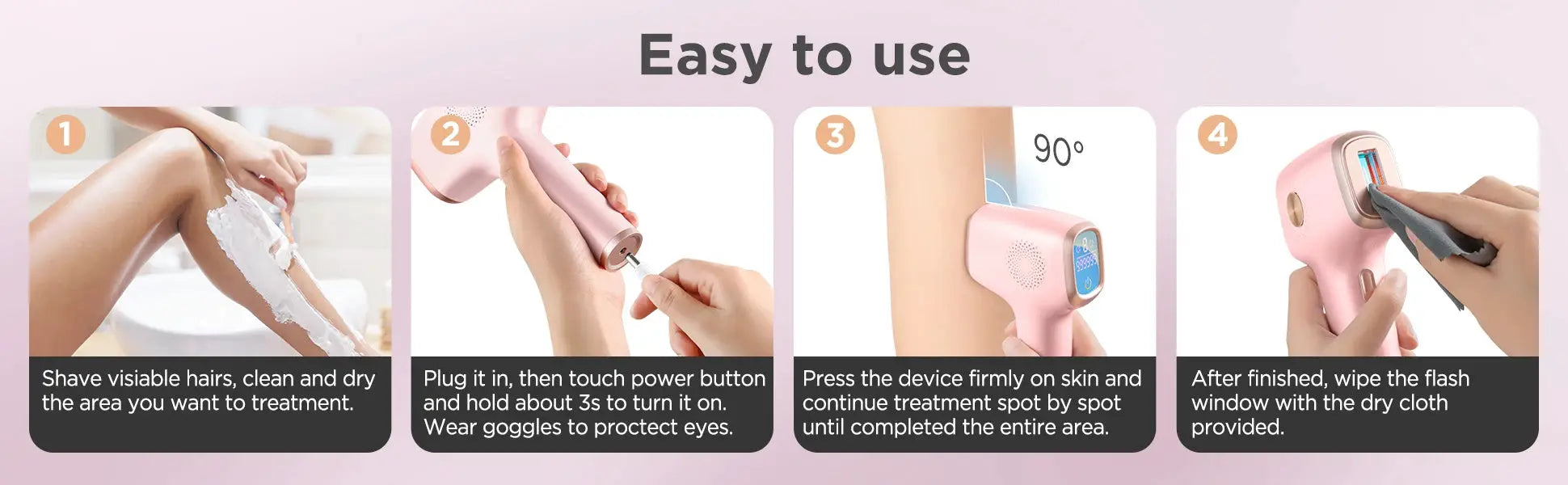 INNZA pink IPL hair remover device with ice cooling care for painless at-home hair removal
