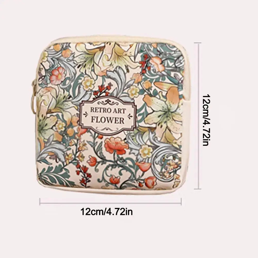 Creative PVC Floral Print Large Capacity Multipurpose Storage Bag For Sanitary Pads Coins And Cosmetics