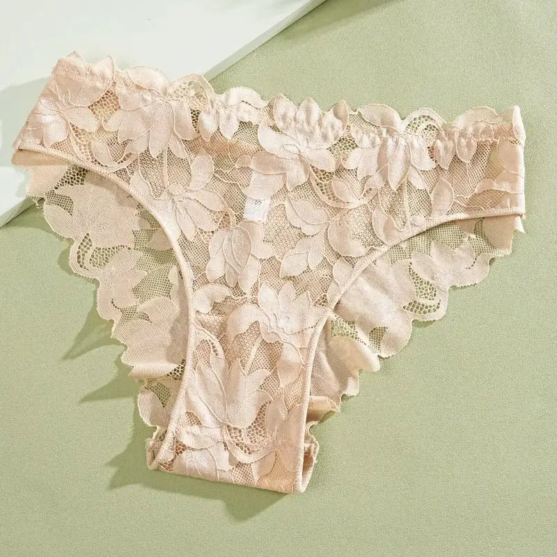 Panties by Simples Market, 5-piece nude floral lace set, low-rise breathable women's underwear