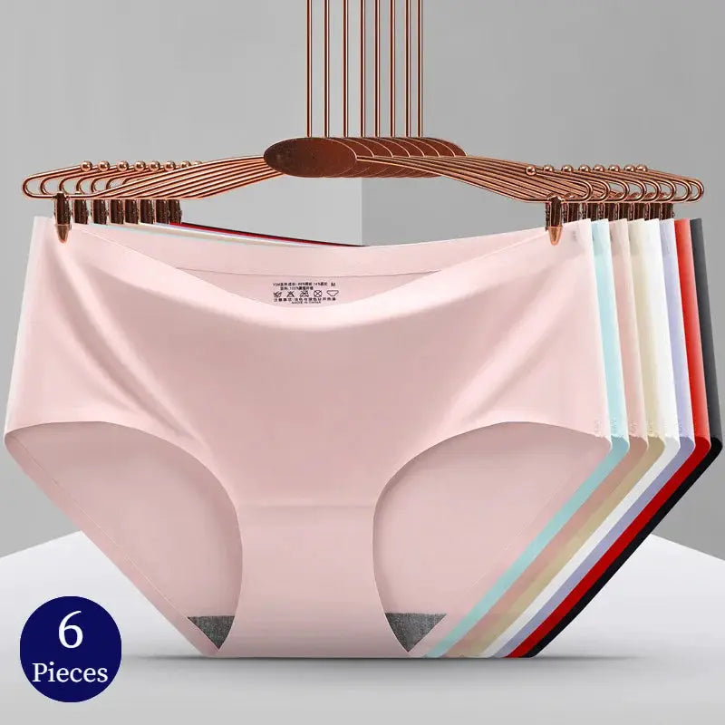 Women's seamless panties, 6-piece set in assorted pastel colors, breathable silk-satin underwear from Simples Market.