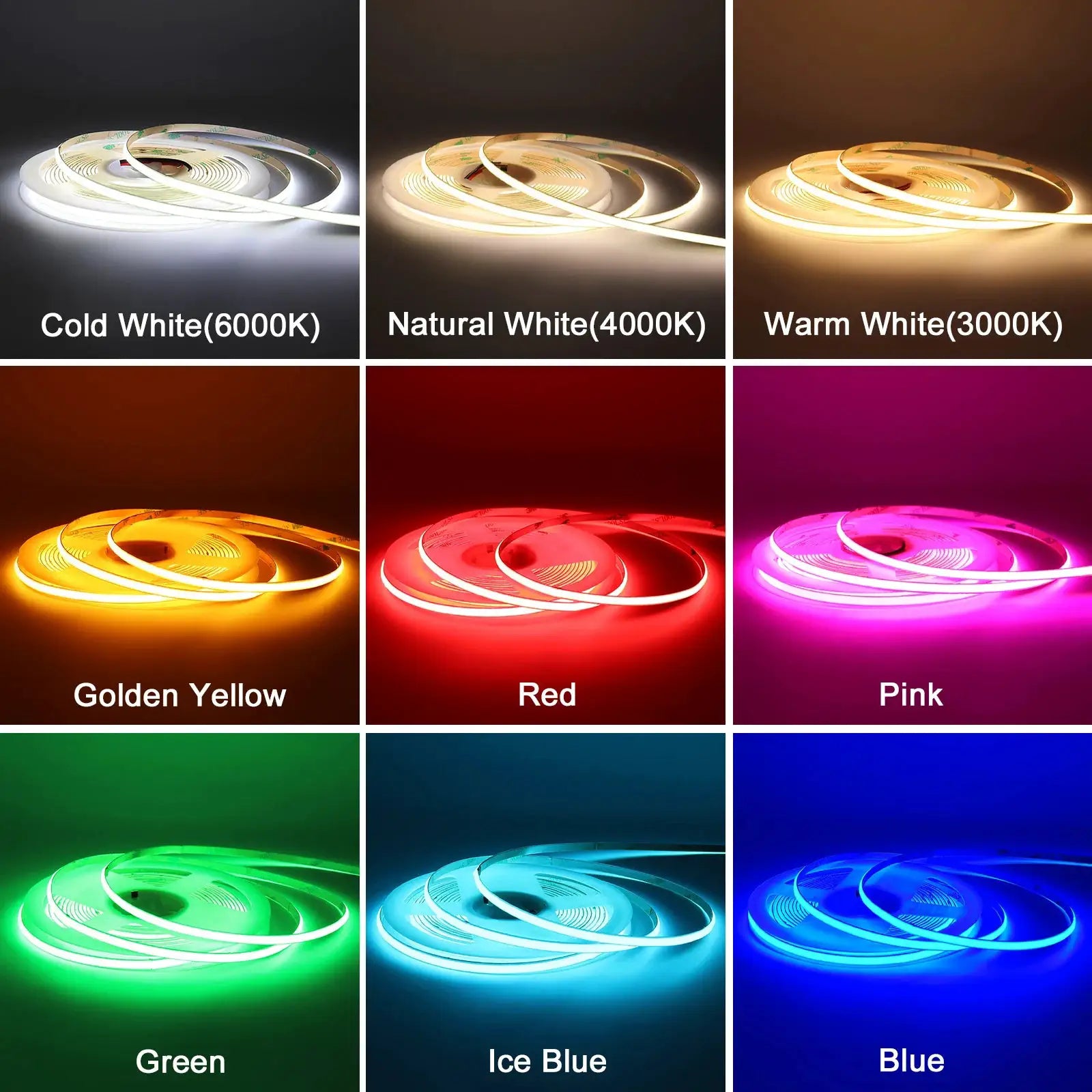 Cob Led Strip Lights 12V 24V Dimmable Tape 3mm 5mm 8mm Ice Blue Yellow Red Green Pink White For Home Decor RA90