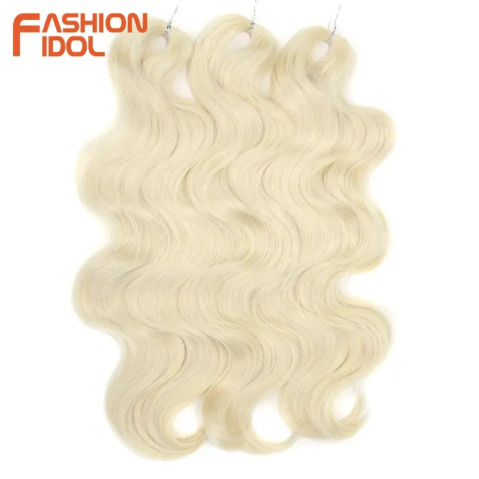 Fashion Idol 24in body wave crochet hair extensions, 3pcs ombre blonde synthetic braids