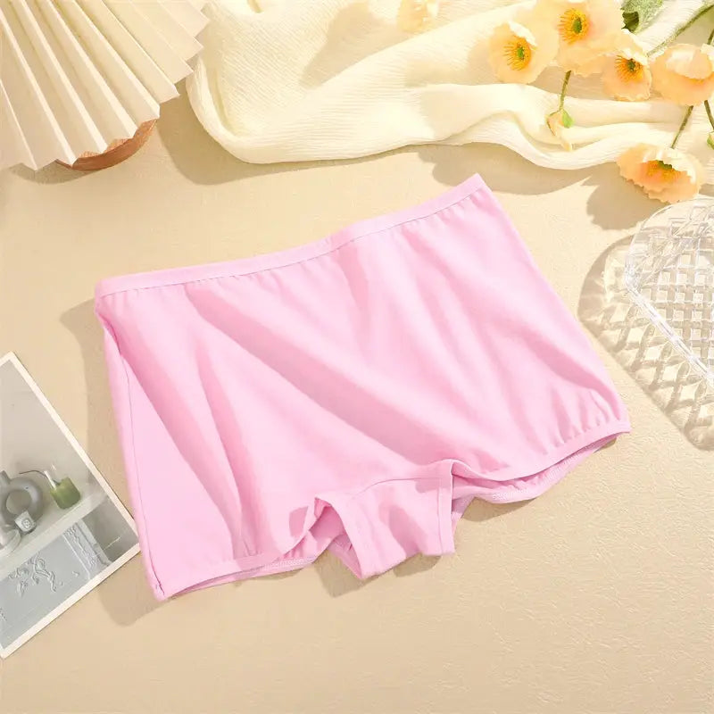 Pink women's cotton seamless boxer briefs underwear, solid color, XS-XL