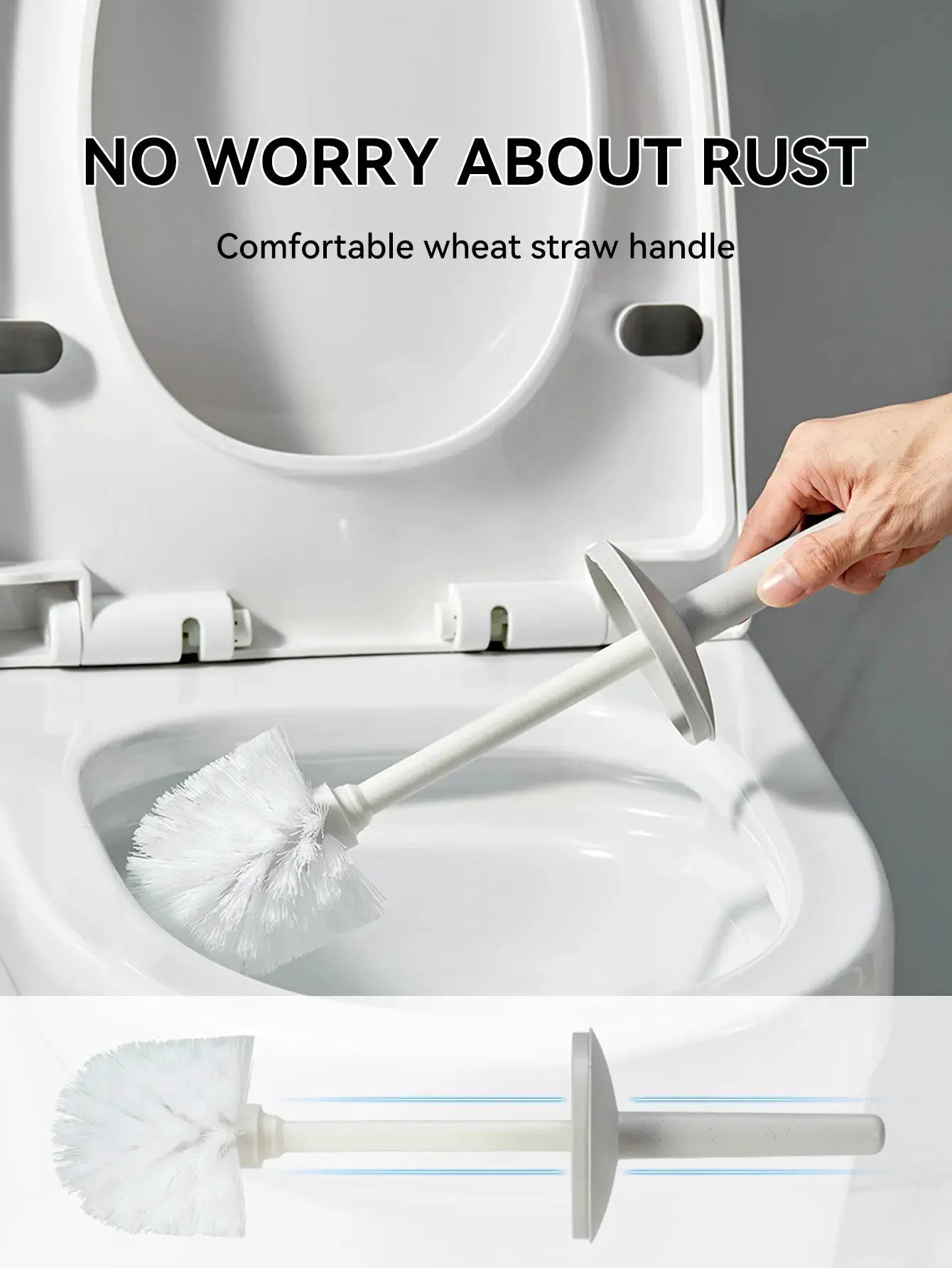 Worthbuy Plastic Toilet Brush With Standing Base Long Handle Hygienic WC Cleaning Tool For Bathrooms
